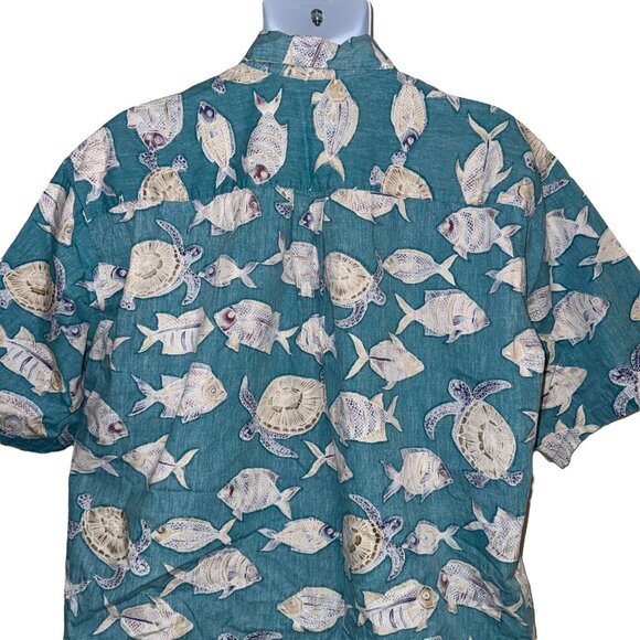 Vintage Cooke Street Hawaiian Shirt Mens 2XL Blue Fish Turtle  Ocean Beach - Picture 7 of 9